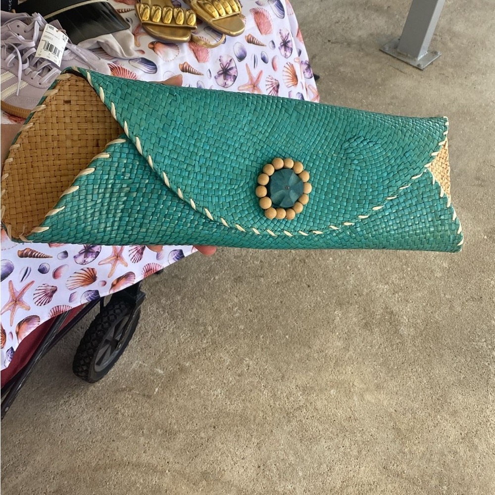 Woven Teal and Tan Clutch